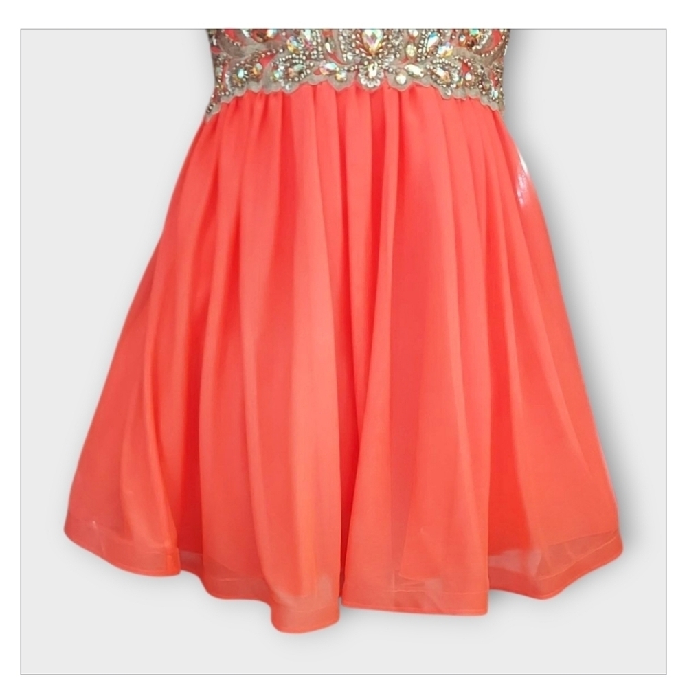NWT My Michelle Vibrant Coral Strapless Embellished Full Layered Dress ~size 5 - Picture 4 of 9